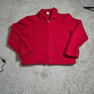 J Crew Jacket Womens Medium Sherpa Full ZIp Red Made IN USA Vintage  Casual